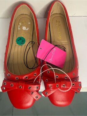 Red Bow Stud Ballet Flats